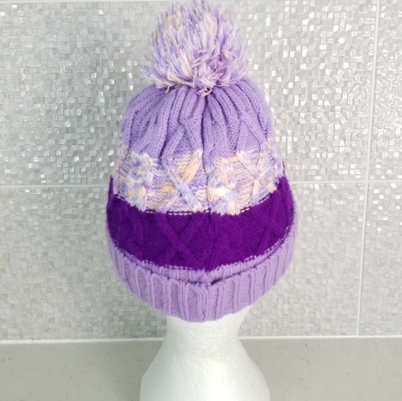 Britt's Knits Youth Purple Knit Winter Hat Pompom - Picture 6 of 12